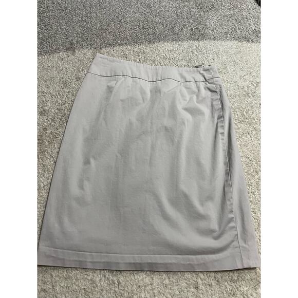 Boss Hugo Boss Womens Sz 6 Pleated Button Faux Wrap Knee Length Skirt Silver 249 - Picture 4 of 14